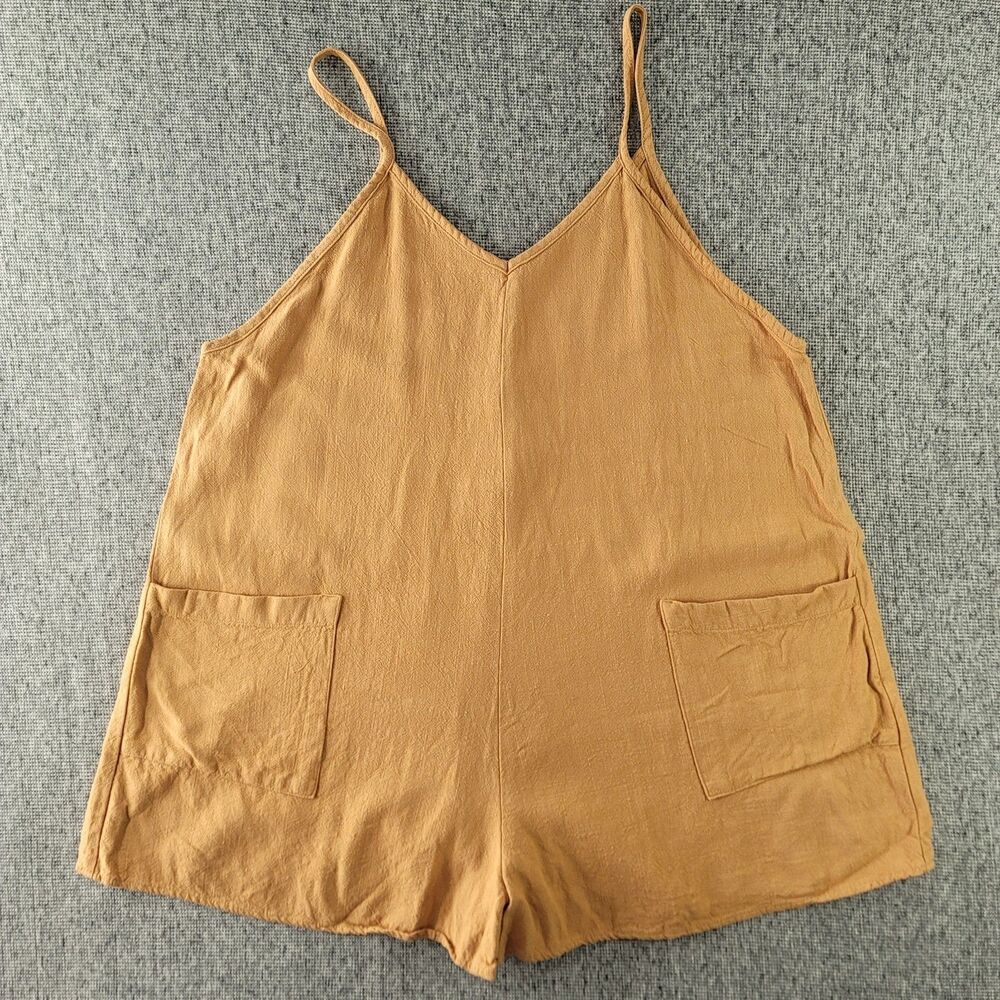 Carly Jean Los Angeles Romper Womens Large Camel Orange Tan Linen Blend USA